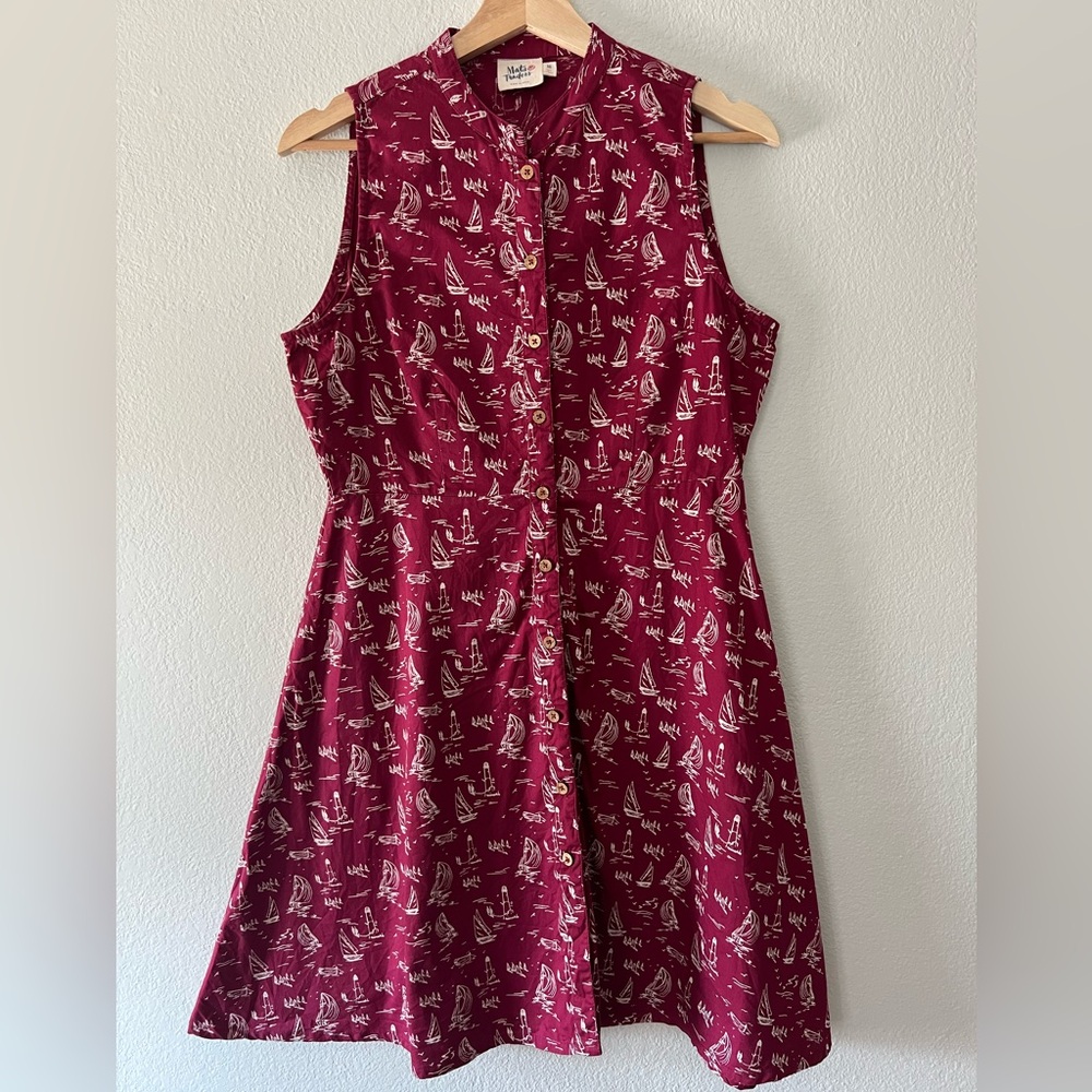 Mata Traders Sleeveless Button Front Dress. 100% cotton. Size M